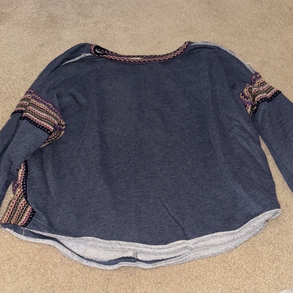 NATURAL LIFE Navy Crewneck Sweater with Pink & Cream Woven Trim
